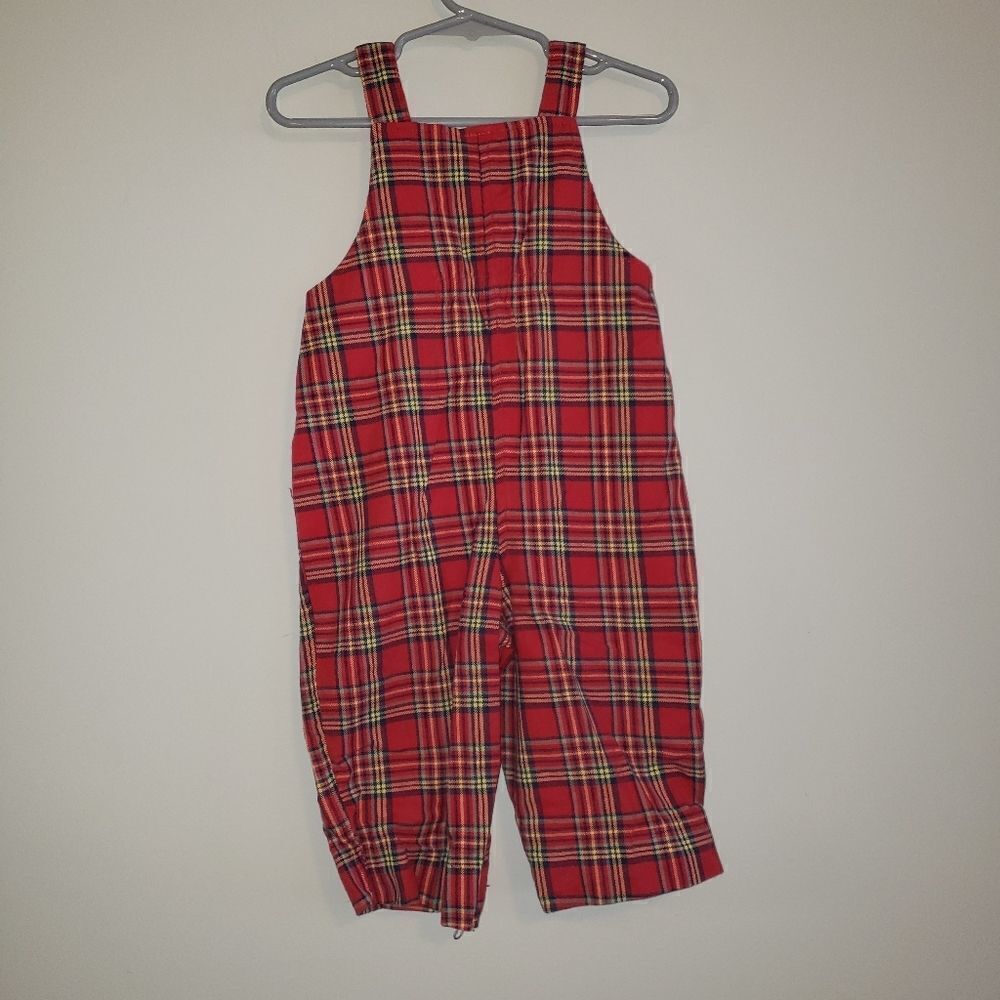 FIRST IMPRESSIONS CHRISTMAS BEAR PLAID OVERALLS - Picture 4 of 4
